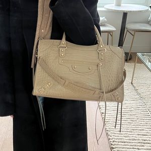 Balenciaga City Bag Crocodile Embossed Leather Medium